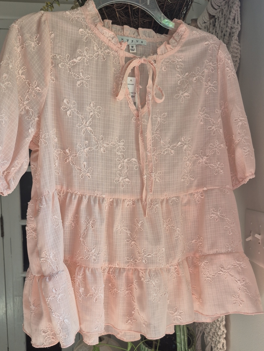 HYFVE Pink Embroidered Babydoll  Blouse